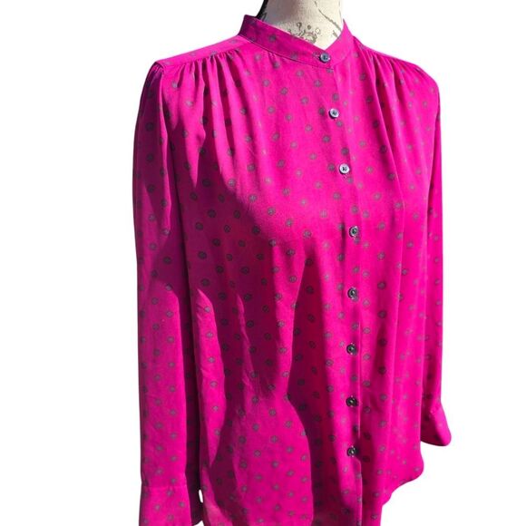 LOFT Long‎ Sleeve Fuchsia Printed Buttoned Blouse Women's Medium Petite - Picture 2 of 9